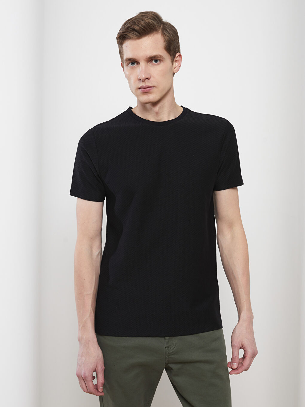 Siyah Bisiklet Yaka Penye Erkek Tişört