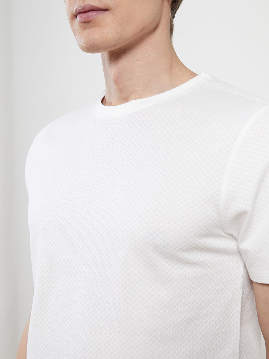 Ekru Bisiklet Yaka Penye Erkek Tişört-3