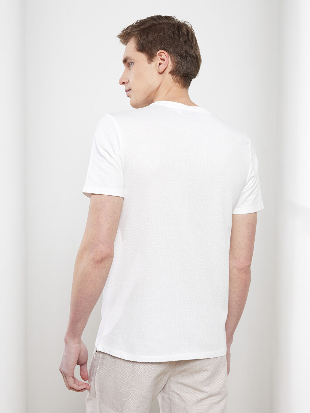 Ekru Bisiklet Yaka Penye Erkek Tişört-4