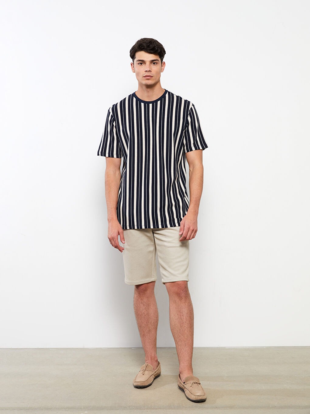 Lacivert Bisiklet Yaka Kısa Kollu Çizgili Pike Erkek Tişört