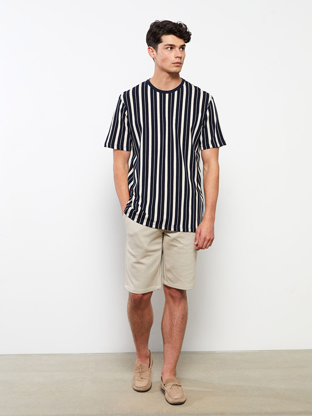 Lacivert Bisiklet Yaka Kısa Kollu Çizgili Pike Erkek Tişört-2