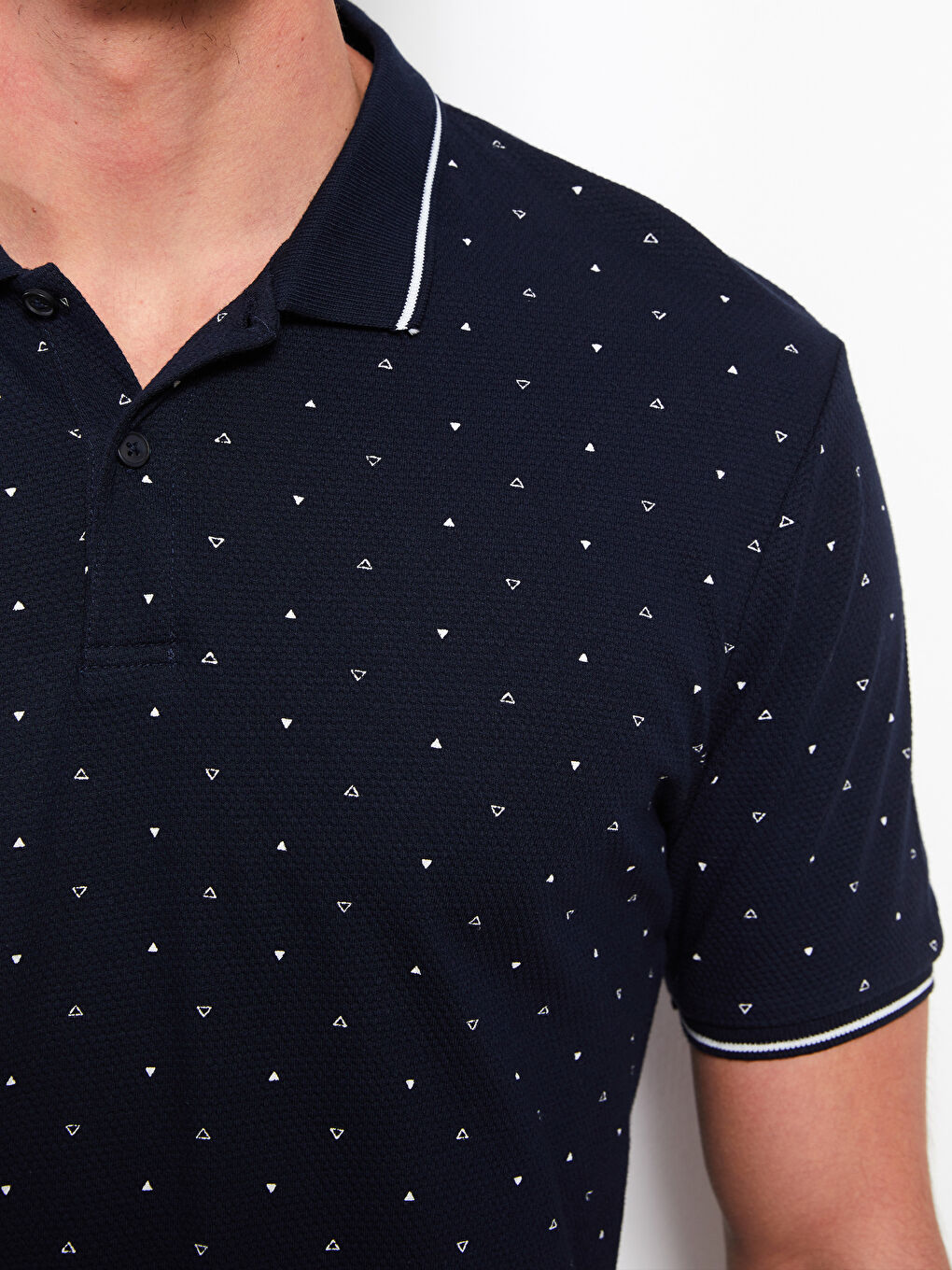 Lacivert Polo Yaka Kısa Kollu Desenli Erkek Tişört-3