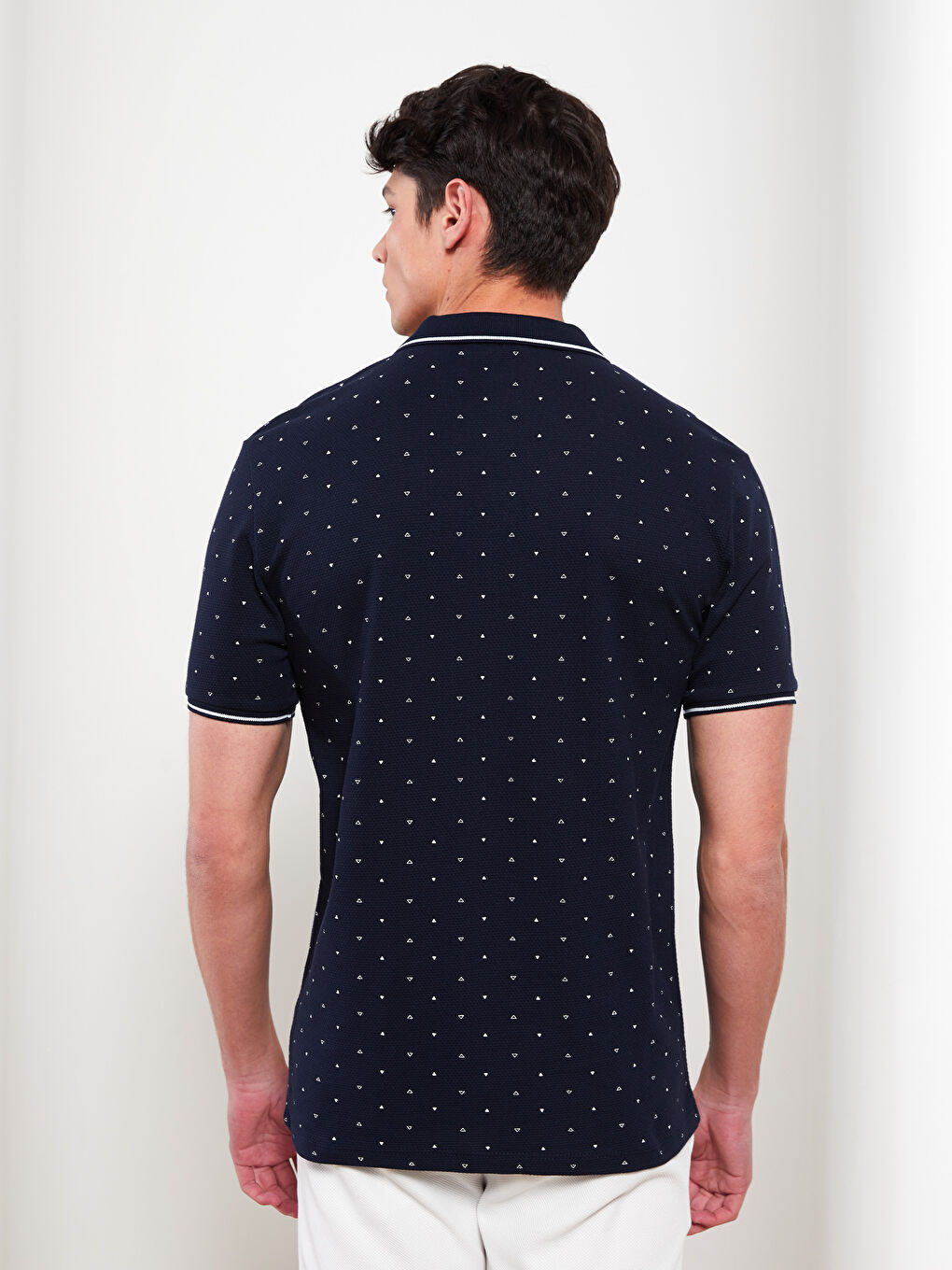 Lacivert Polo Yaka Kısa Kollu Desenli Erkek Tişört-4