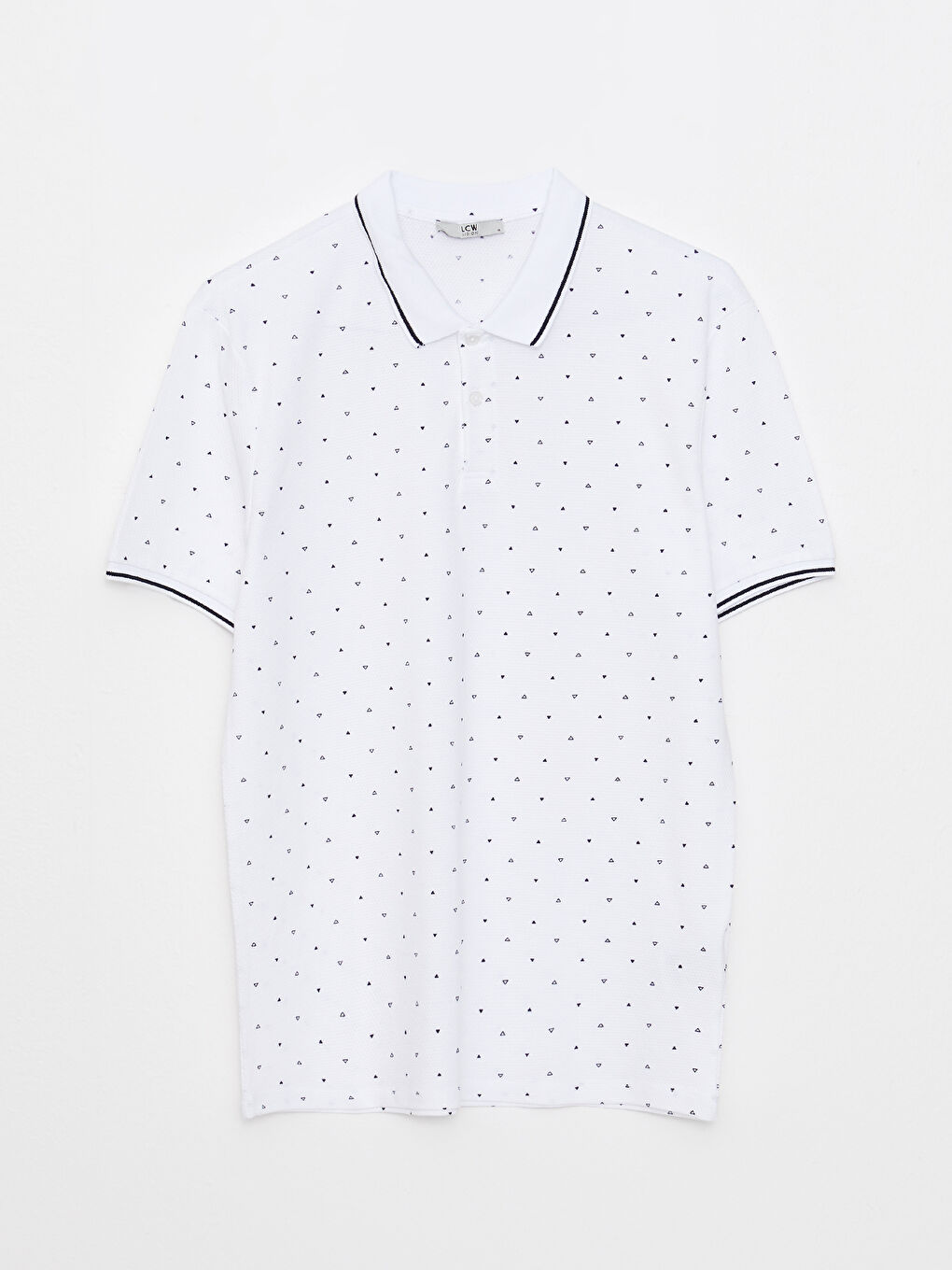 Beyaz Polo Yaka Kısa Kollu Desenli Erkek Tişört-5