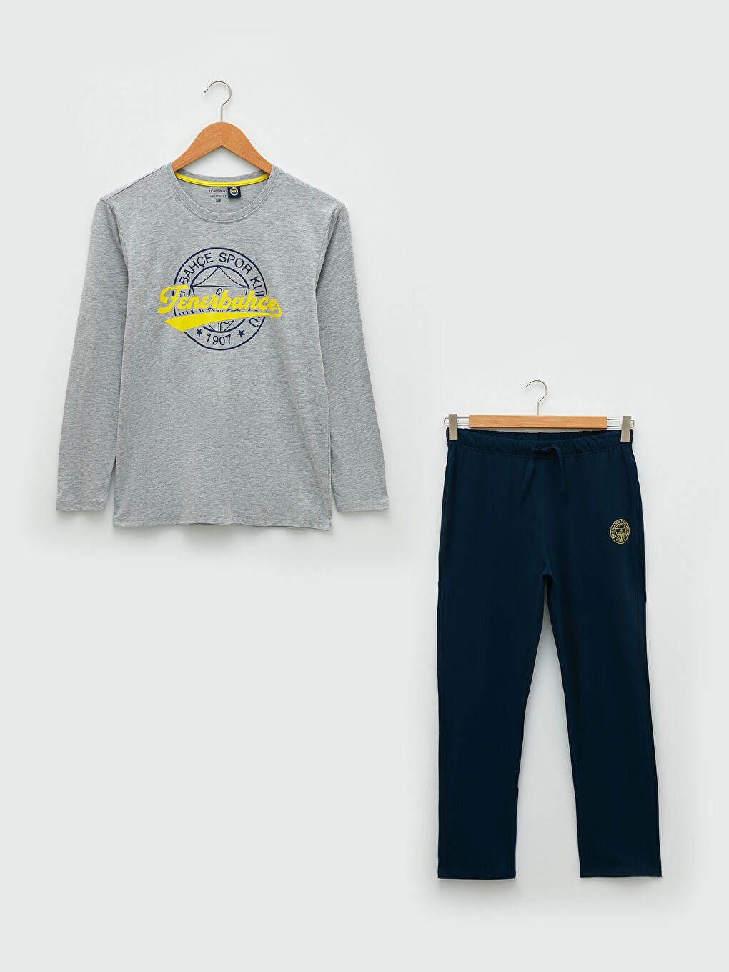 Gri Standart Kalıp Fenerbahçe Baskılı Erkek Taraftar Pijama Takımı-5