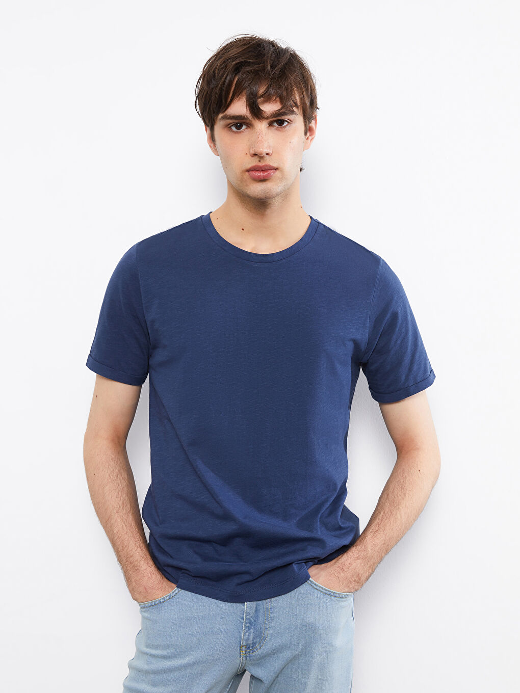 Crew Neck Short Sleeve Basic Combed Cotton Men's T-shirt-2