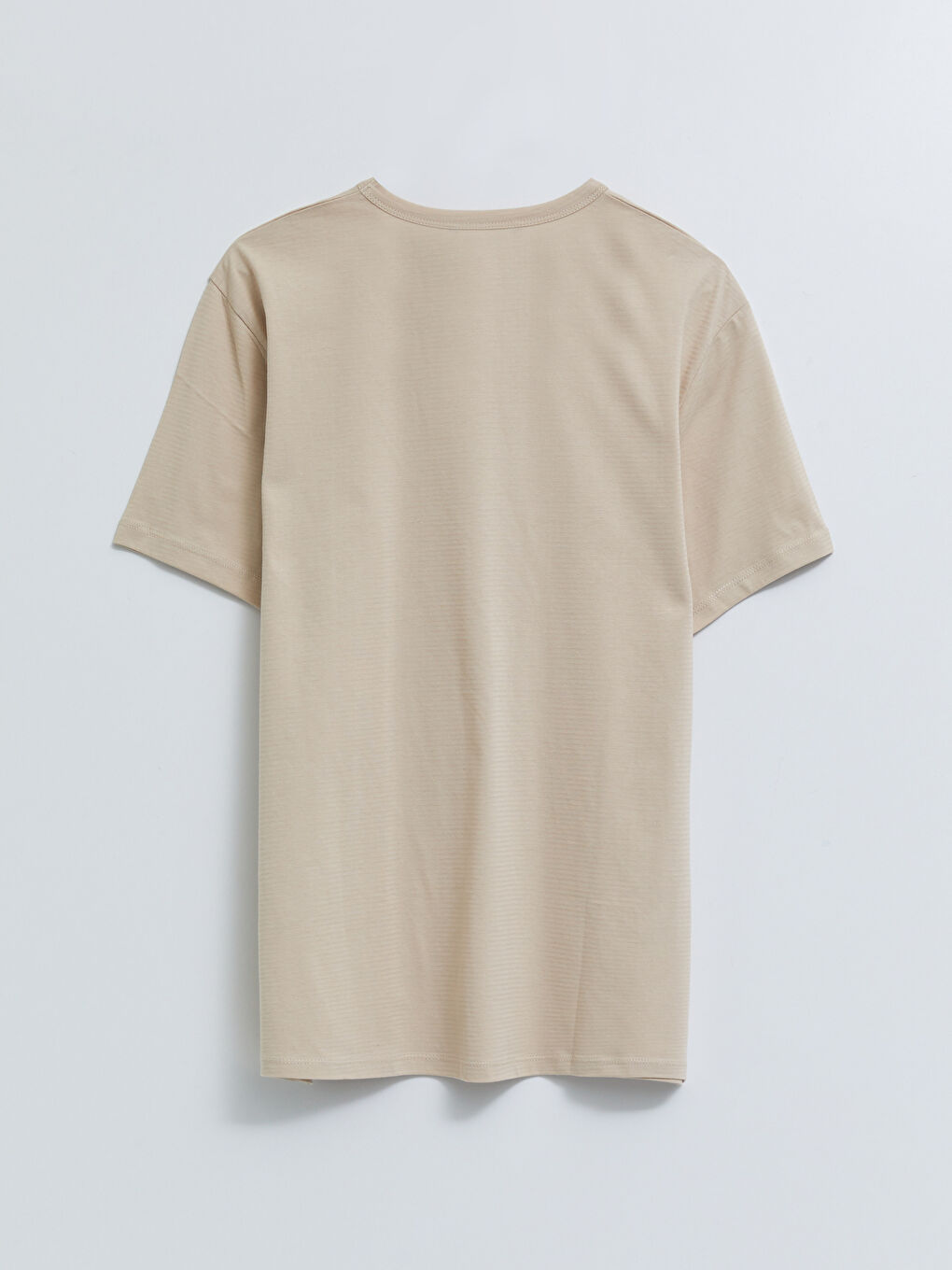 Bej Bisiklet Yaka Kısa Kollu Basic Penye Erkek Tişört-6