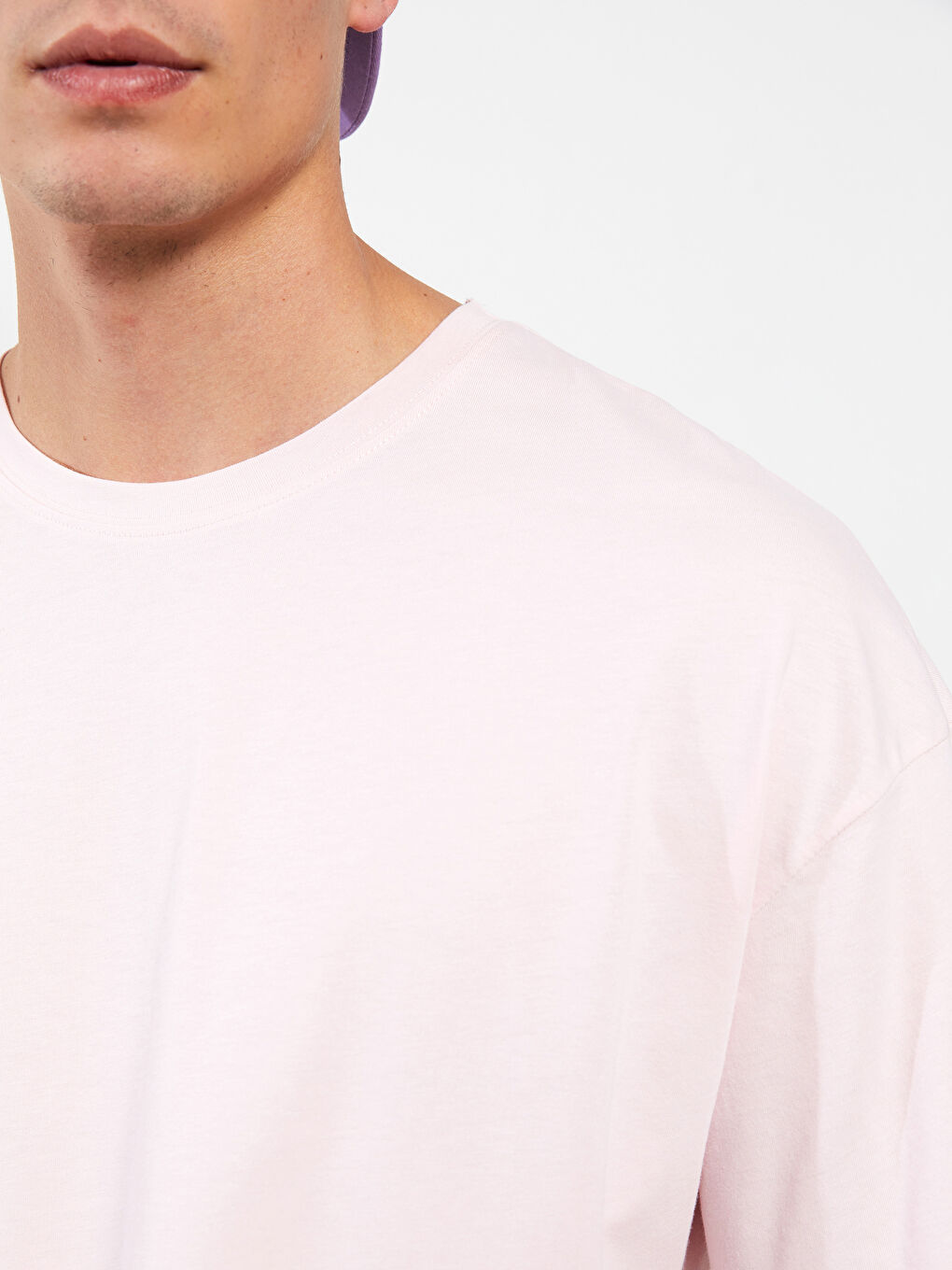 Pembe Oversize Bisiklet Yaka Kısa Kollu Baskılı Penye Erkek Tişört-3