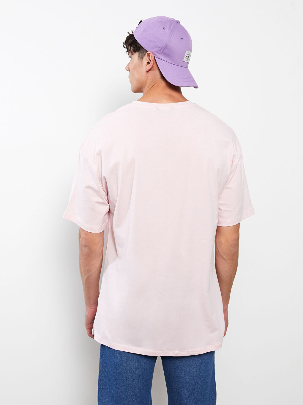 Pembe Oversize Bisiklet Yaka Kısa Kollu Baskılı Penye Erkek Tişört-4