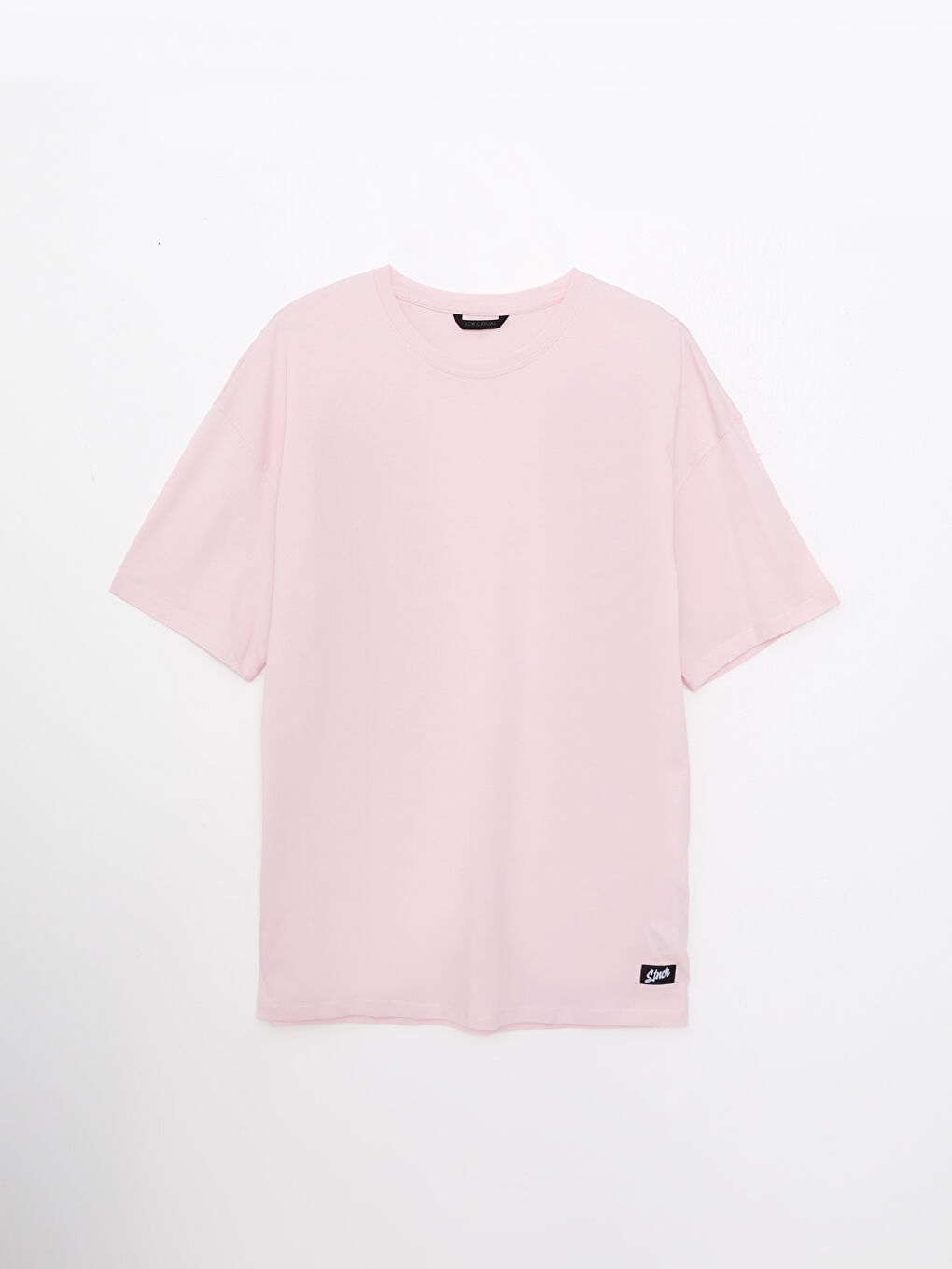 Pembe Oversize Bisiklet Yaka Kısa Kollu Baskılı Penye Erkek Tişört-5