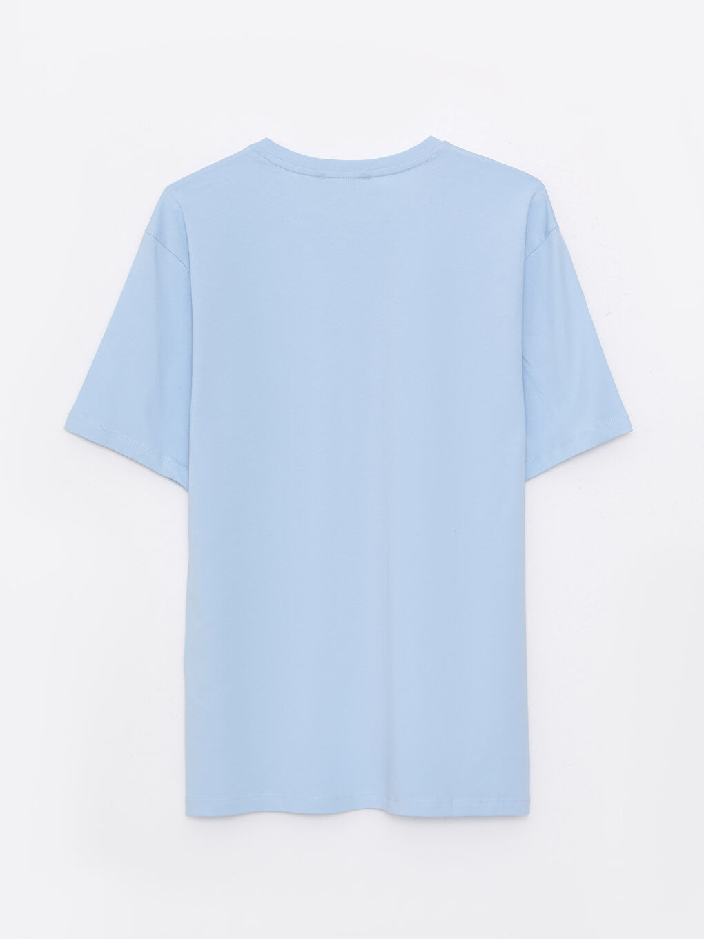 Mavi Oversize Bisiklet Yaka Kısa Kollu Penye Erkek Tişört-6