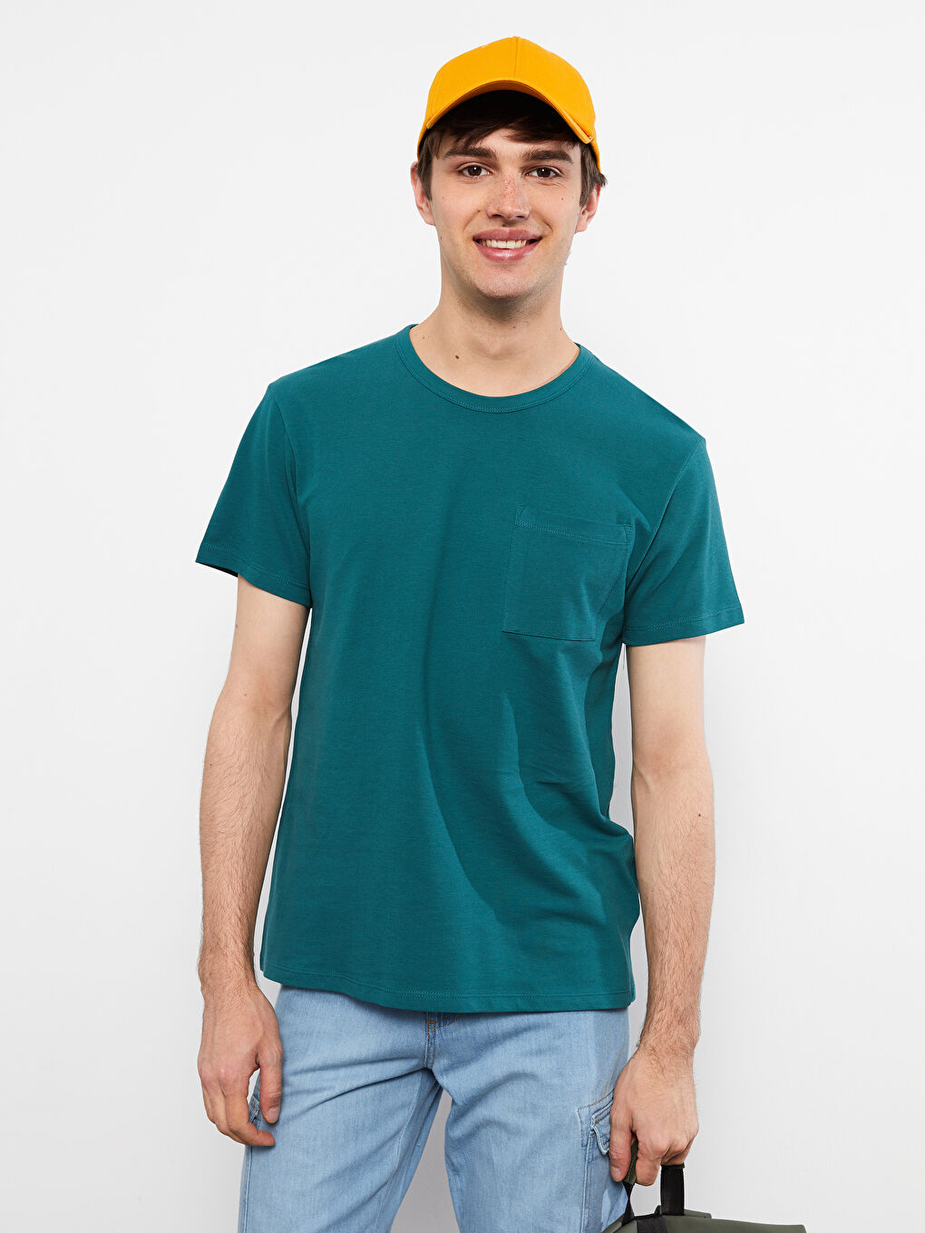 Yeşil Bisiklet Yaka Kısa Kollu Erkek Tişört