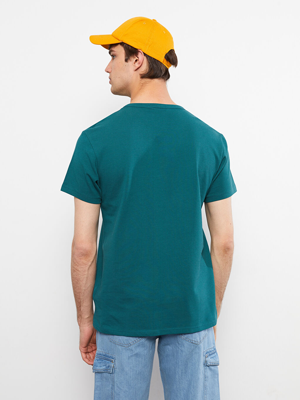 Yeşil Bisiklet Yaka Kısa Kollu Erkek Tişört-4