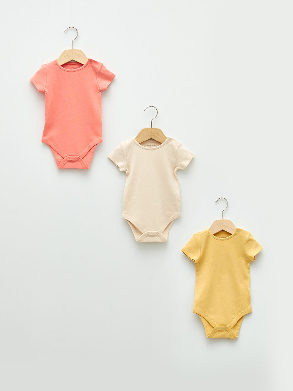 Crew Neck Short Sleeve Basic Baby Girl Body with Snap Fastener 3 Pcs