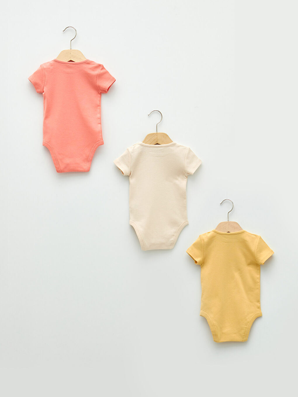 Crew Neck Short Sleeve Basic Baby Girl Body with Snap Fastener 3 Pcs-1