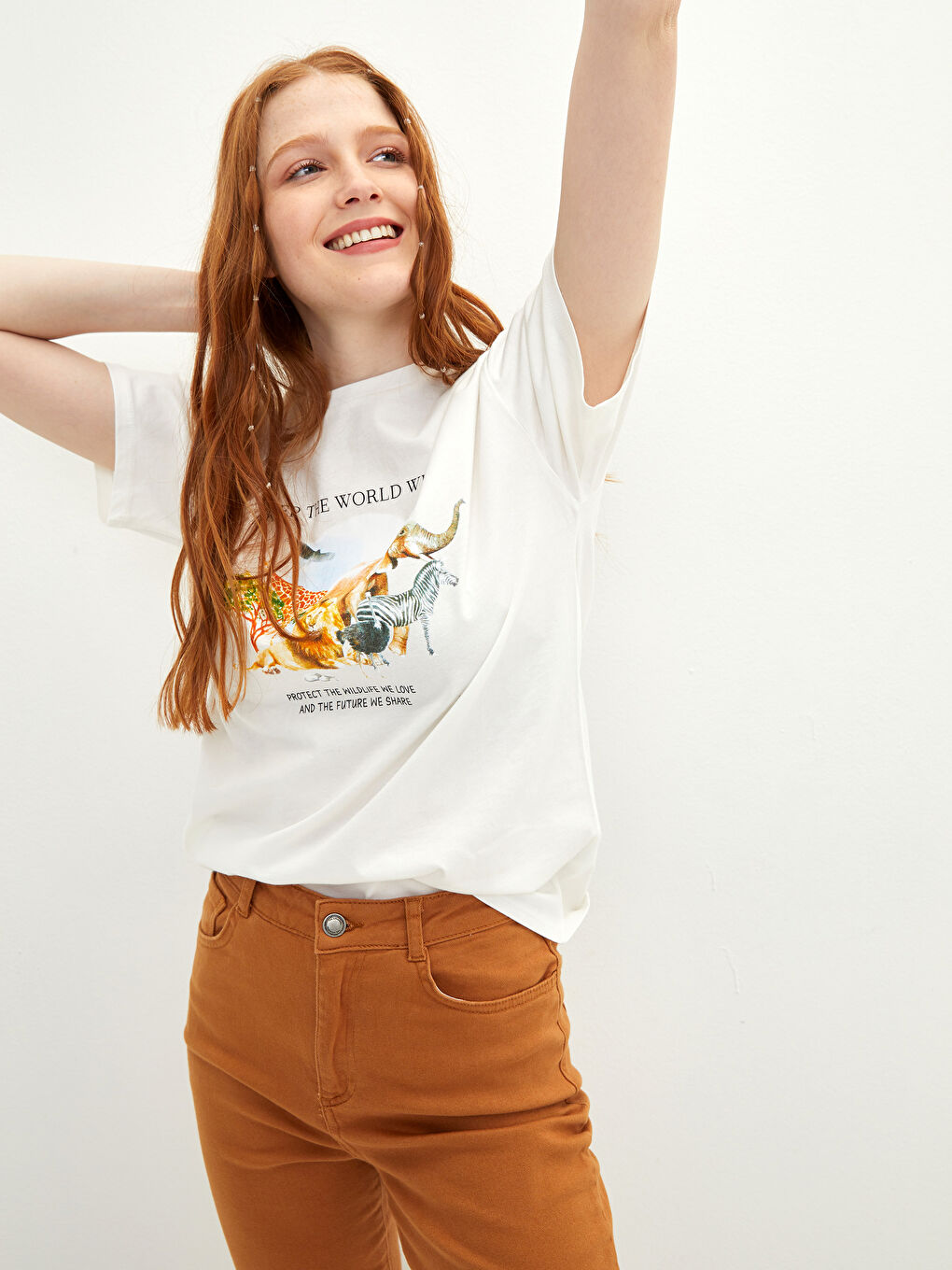 Crew Neck Printed Short Sleeve Cotton Women's T-shirt