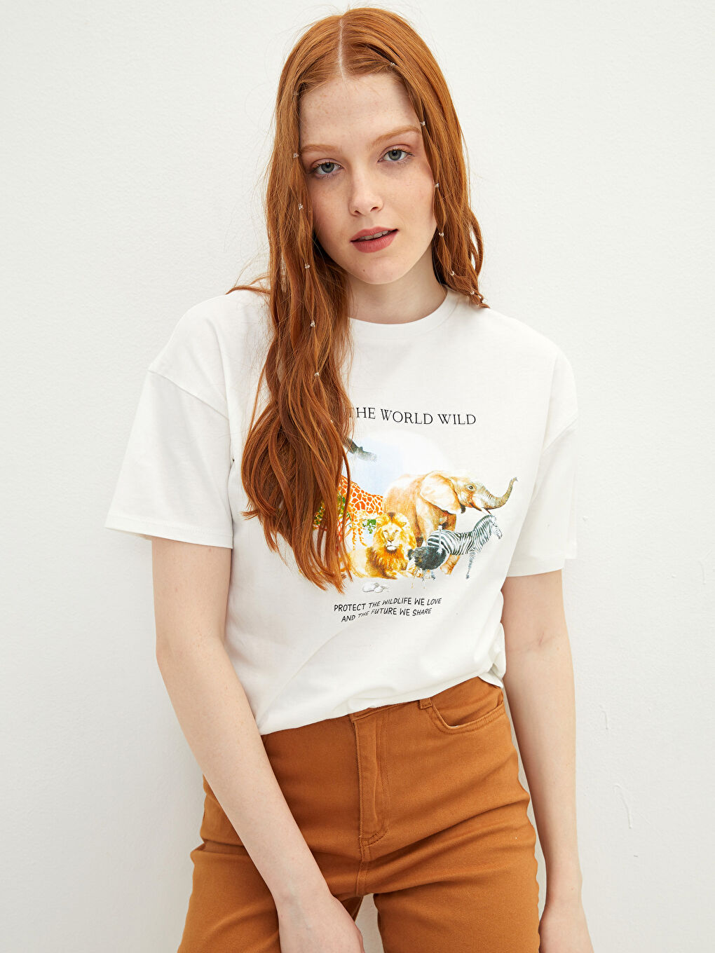 Crew Neck Printed Short Sleeve Cotton Women's T-shirt-1