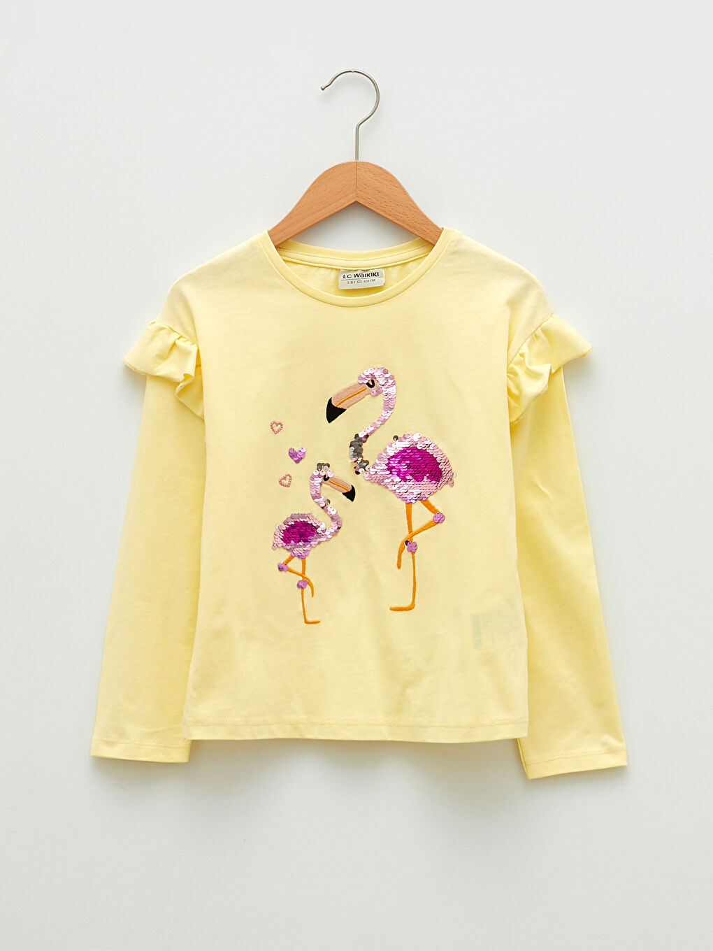 Crew Neck Printed Double Sided Sequined Long Sleeve Girls T-Shirt-1