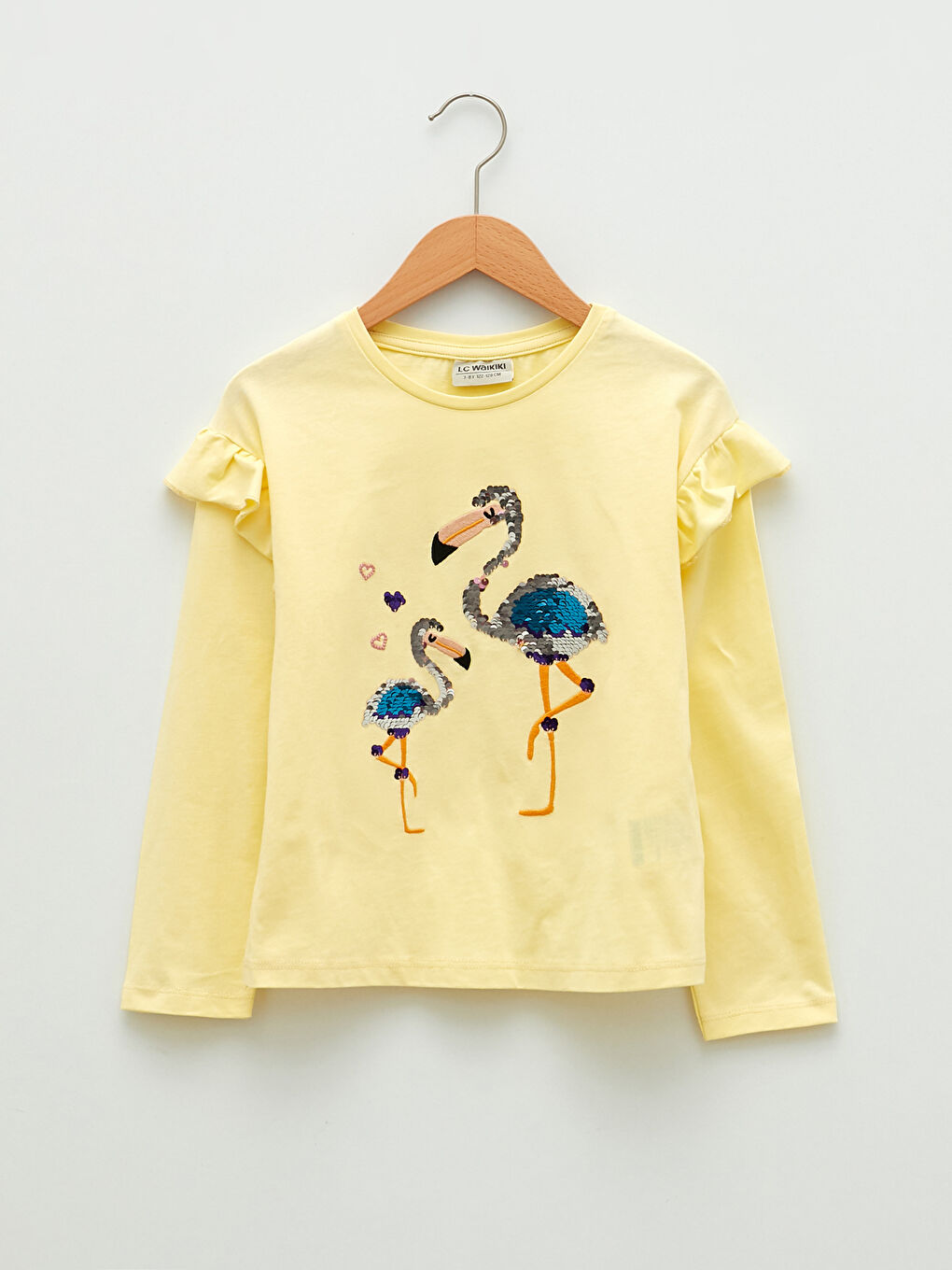 Crew Neck Printed Double Sided Sequined Long Sleeve Girls T-Shirt-2