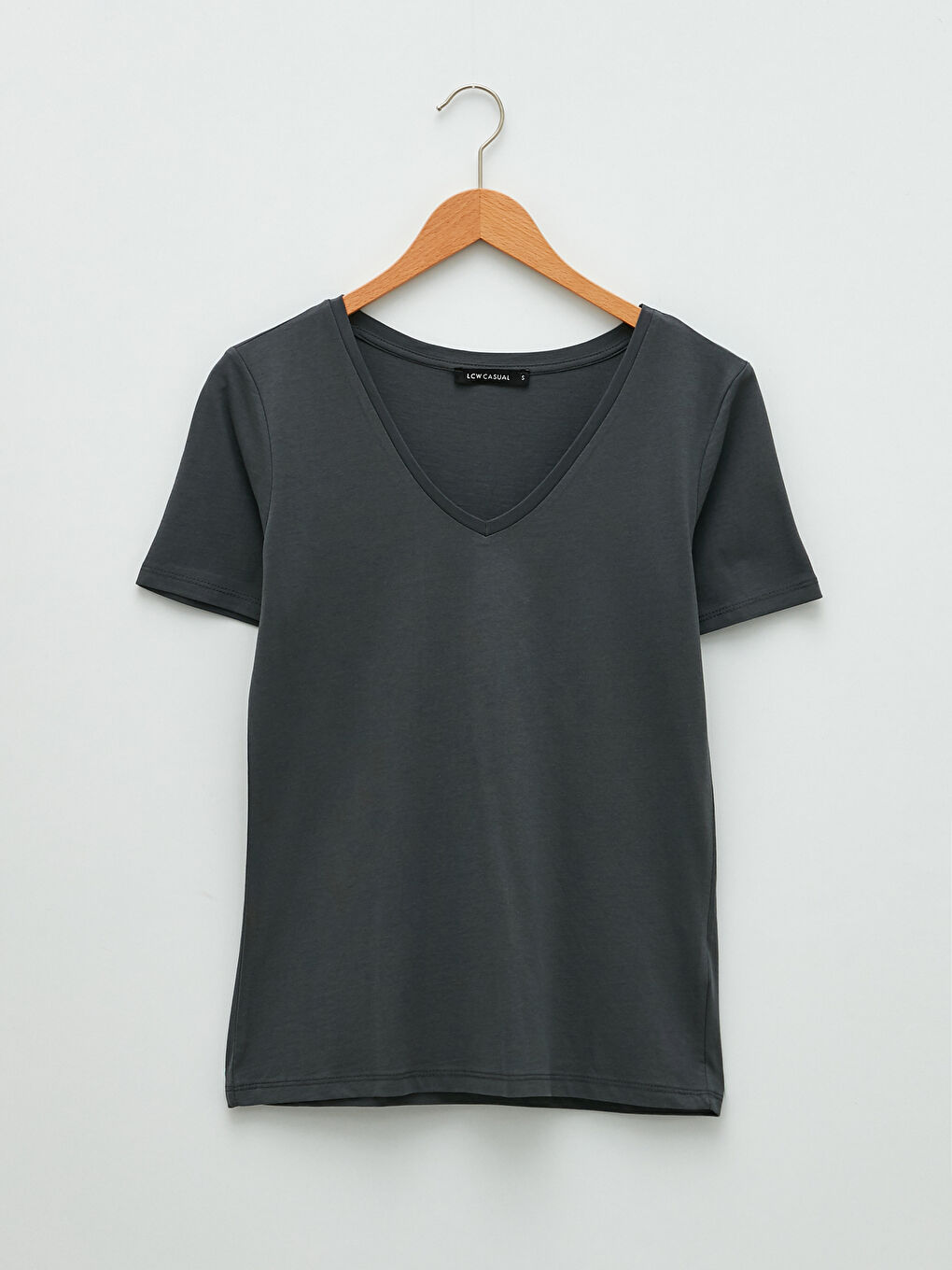 V-Neck Plain Short Sleeve Women's T-Shirt-5