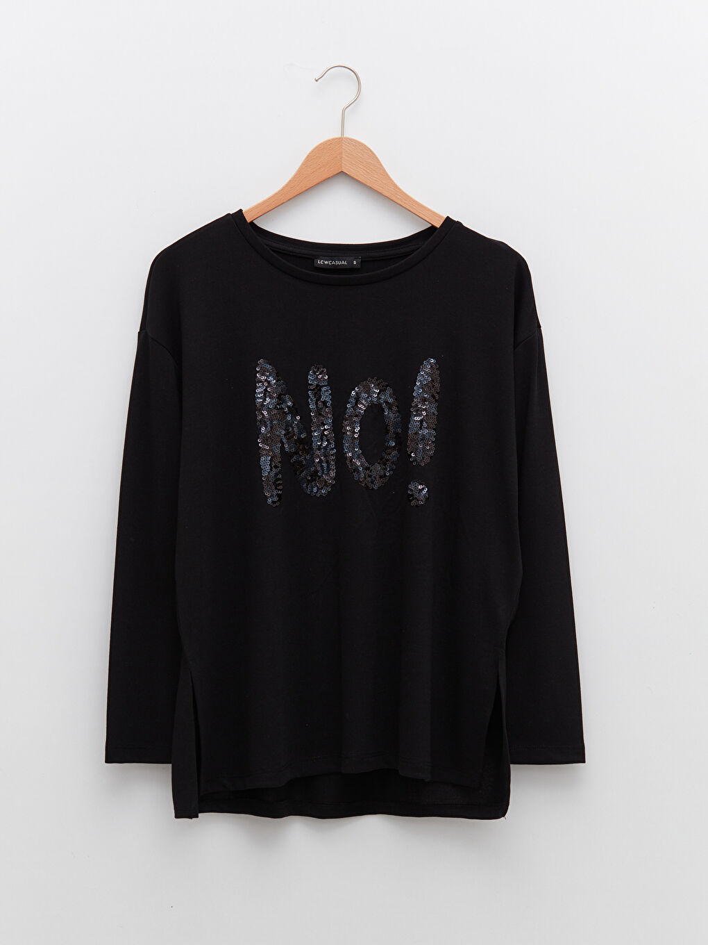 Siyah Bisiklet Yaka Pul Payet İşlemeli Kadın Tişört-5