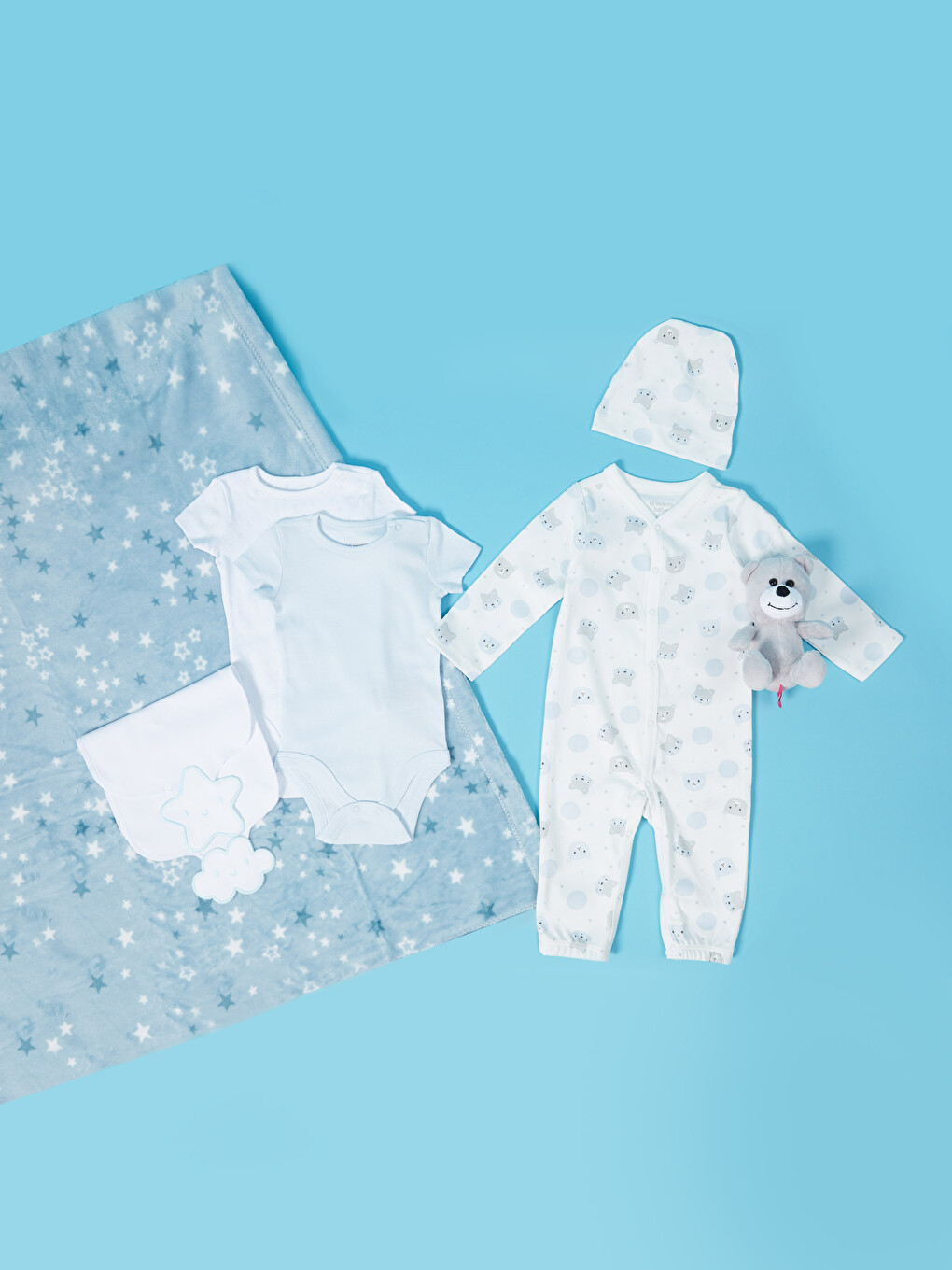 Mavi Bisiklet Yaka Kısa Kollu Pamuklu Erkek Bebek Çıtçıtlı Body 2'li-1