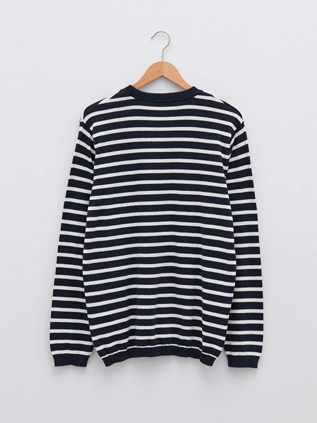 Pull-over en Tricot à Rayures pour Hommes à Col Rond et Manches Longues-6