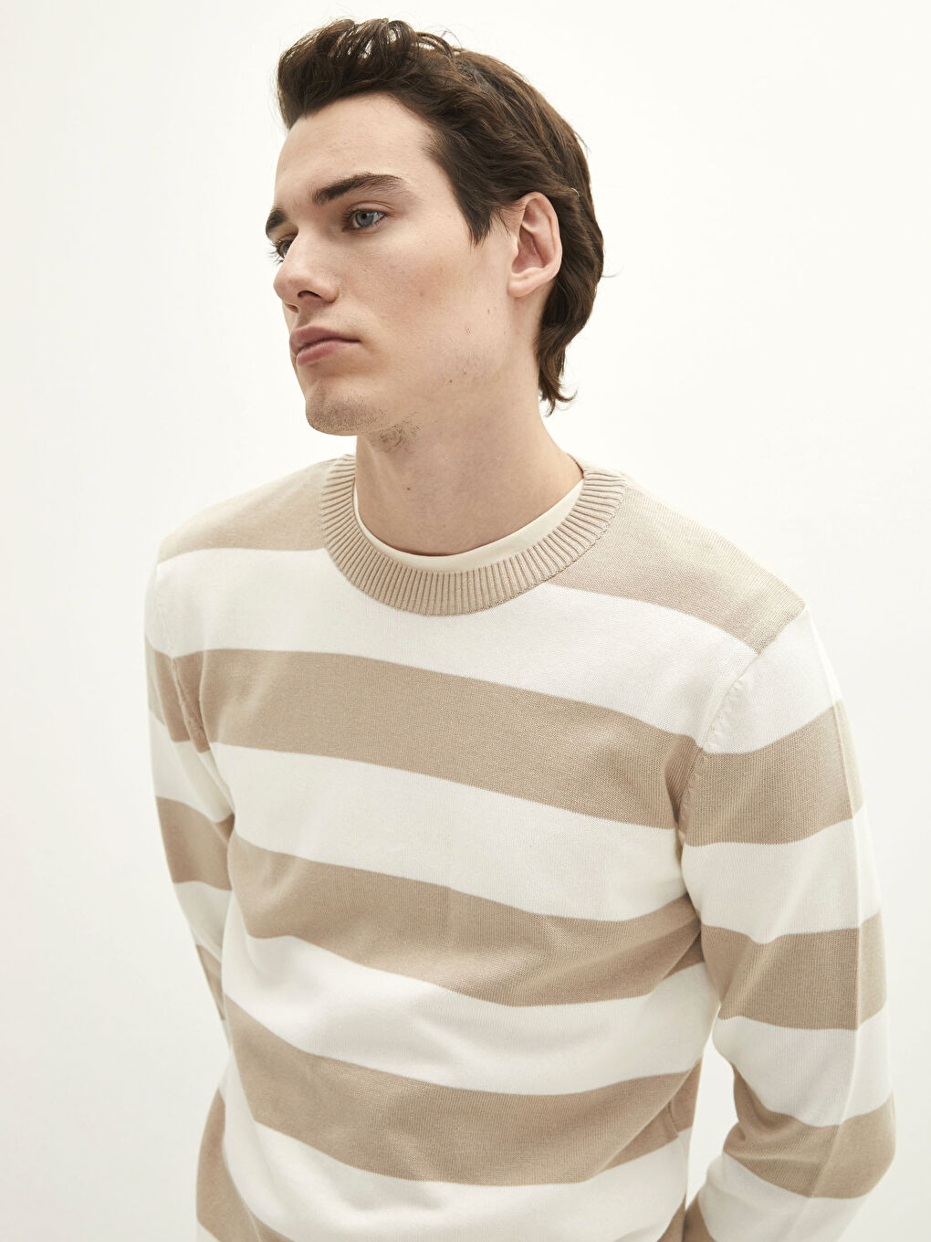 Crew Neck Long Sleeve Color Block Men's Knitwear Sweater