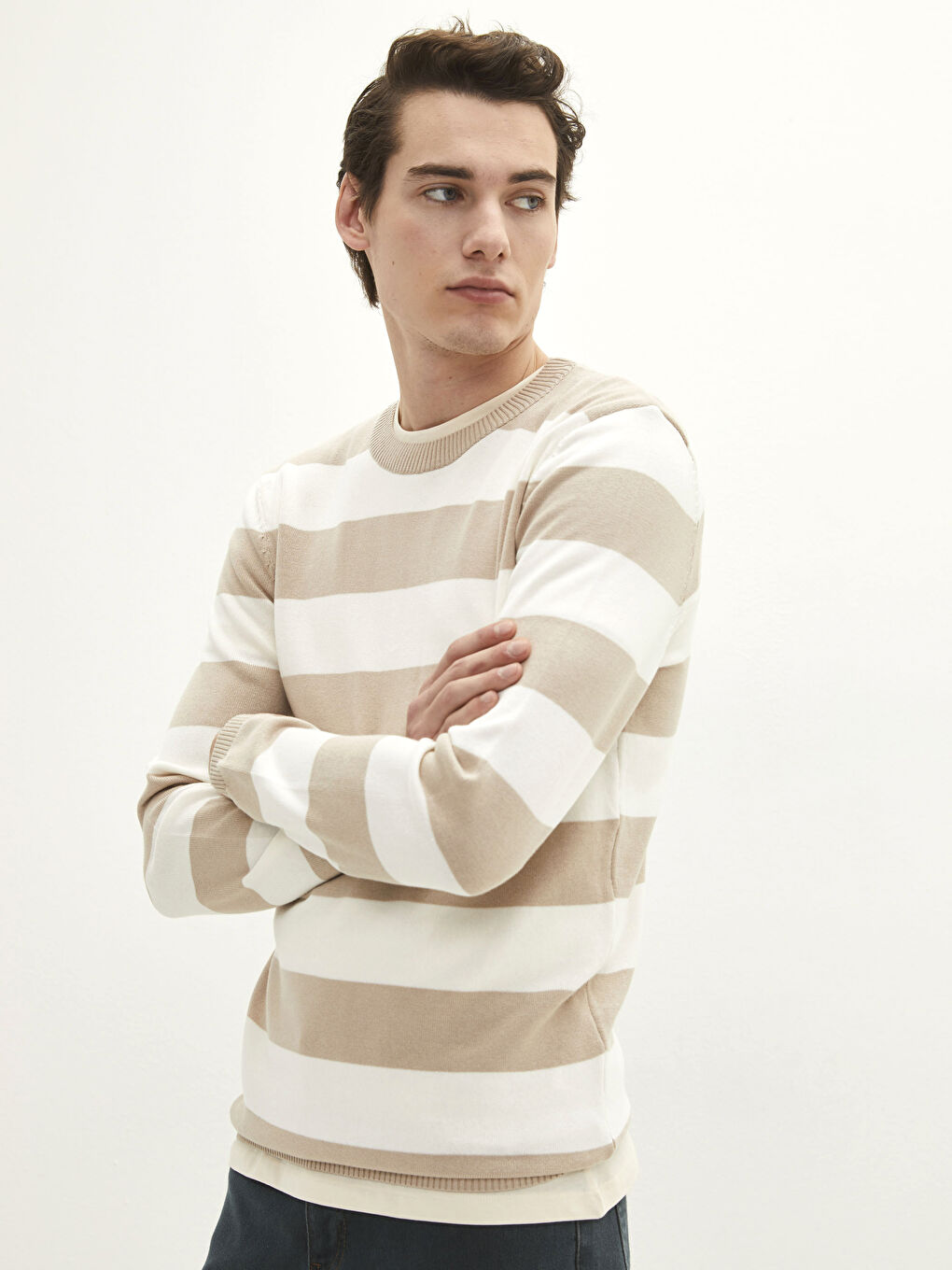 Crew Neck Long Sleeve Color Block Men's Knitwear Sweater-1