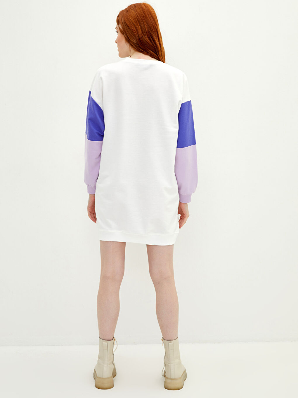 Crew Neck Long Sleeve Women's Dress with Color Block-4