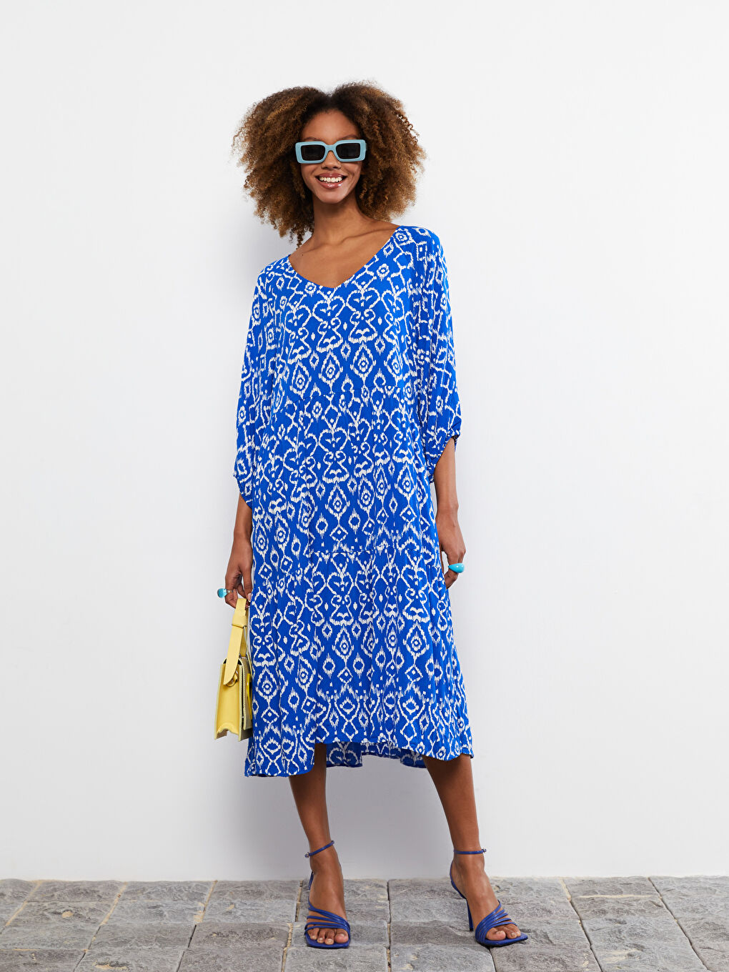 V-Neck Patterned Viscose Women's Dress