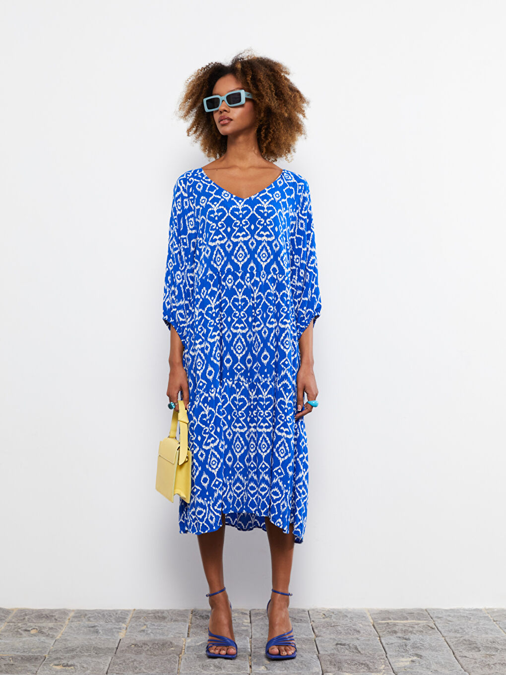 V-Neck Patterned Viscose Women's Dress-1