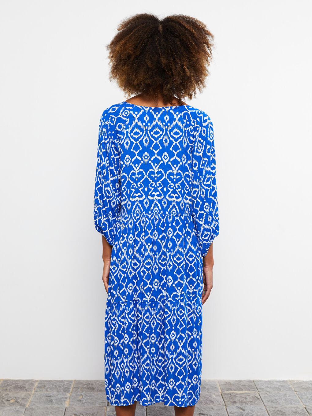 V-Neck Patterned Viscose Women's Dress-5