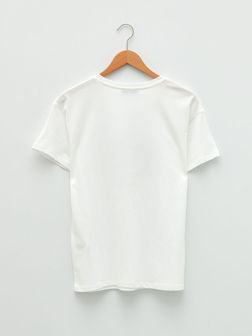 Ekru Bisiklet Yaka Baskılı Kısa Kollu Pamuklu Kadın Tişört-6