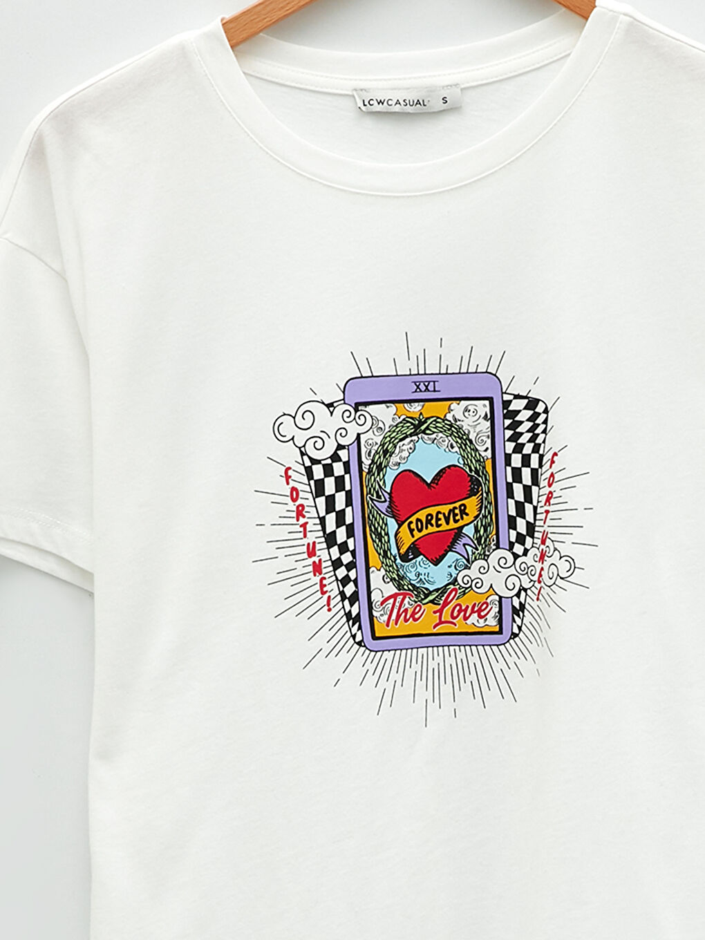 Ekru Bisiklet Yaka Baskılı Kısa Kollu Pamuklu Kadın Tişört-7