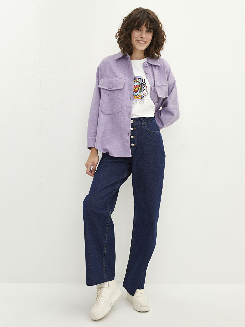 Ekru Bisiklet Yaka Baskılı Kısa Kollu Pamuklu Kadın Tişört-2