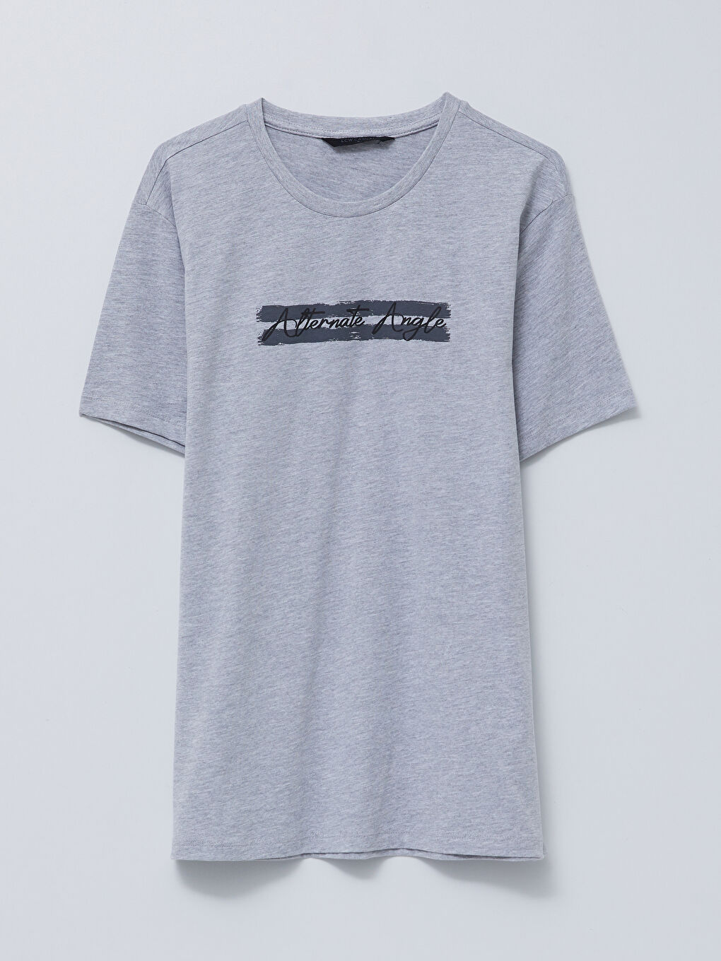 Gri Bisiklet Yaka Kısa Kollu Baskılı Penye Erkek Tişört