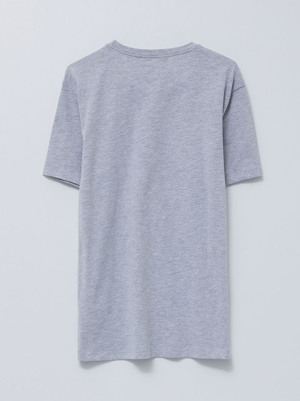 Gri Bisiklet Yaka Kısa Kollu Baskılı Penye Erkek Tişört-1