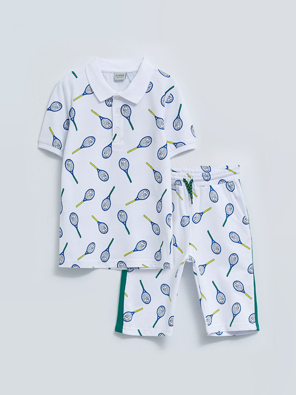 Polo Neck Printed Short Sleeve Boy T-Shirt and Roller