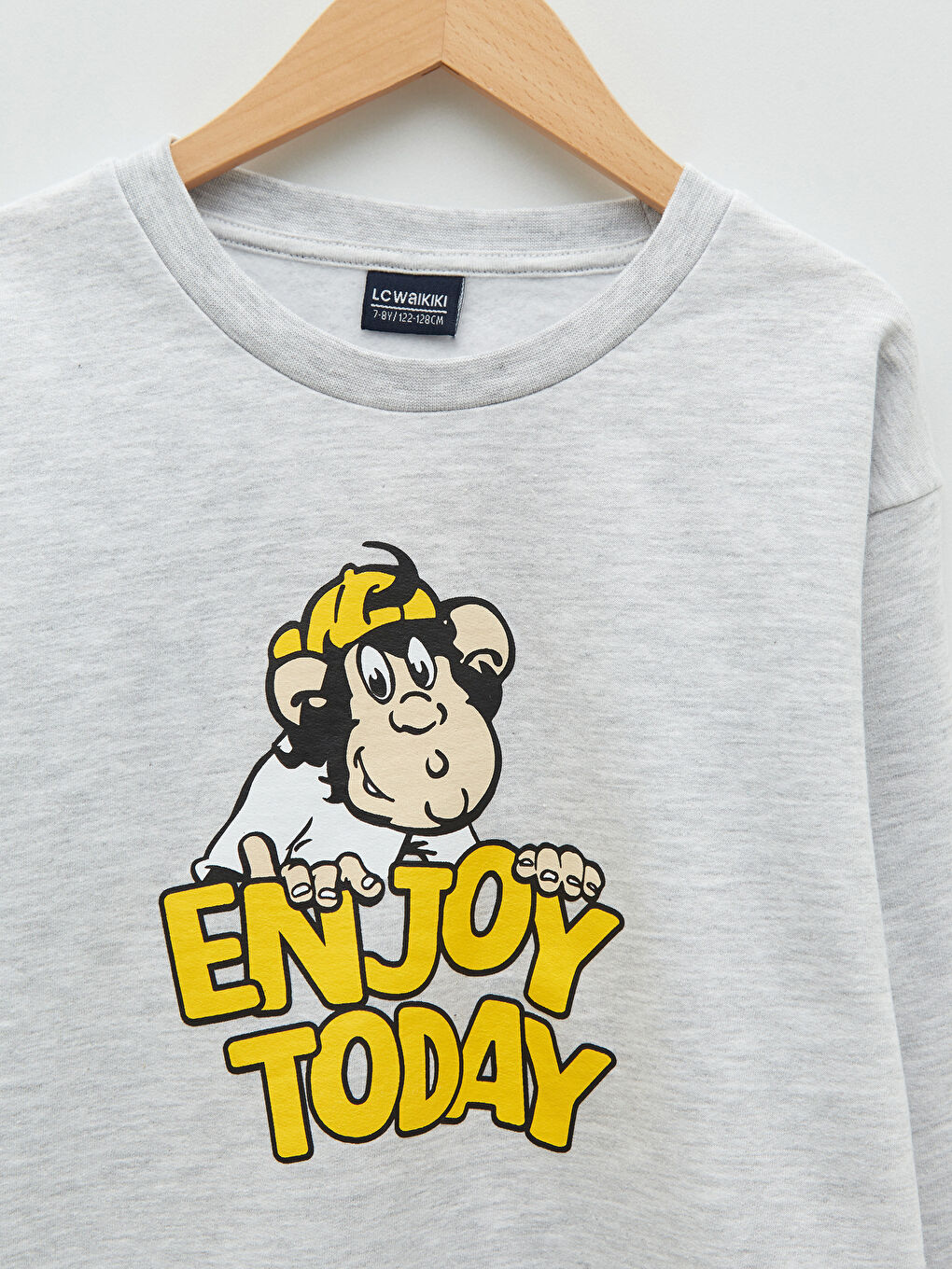 Gri Bisiklet Yaka Nostaljik Maymun Baskılı Uzun Kollu Erkek Çocuk Sweatshirt ve Eşofman Altı-2