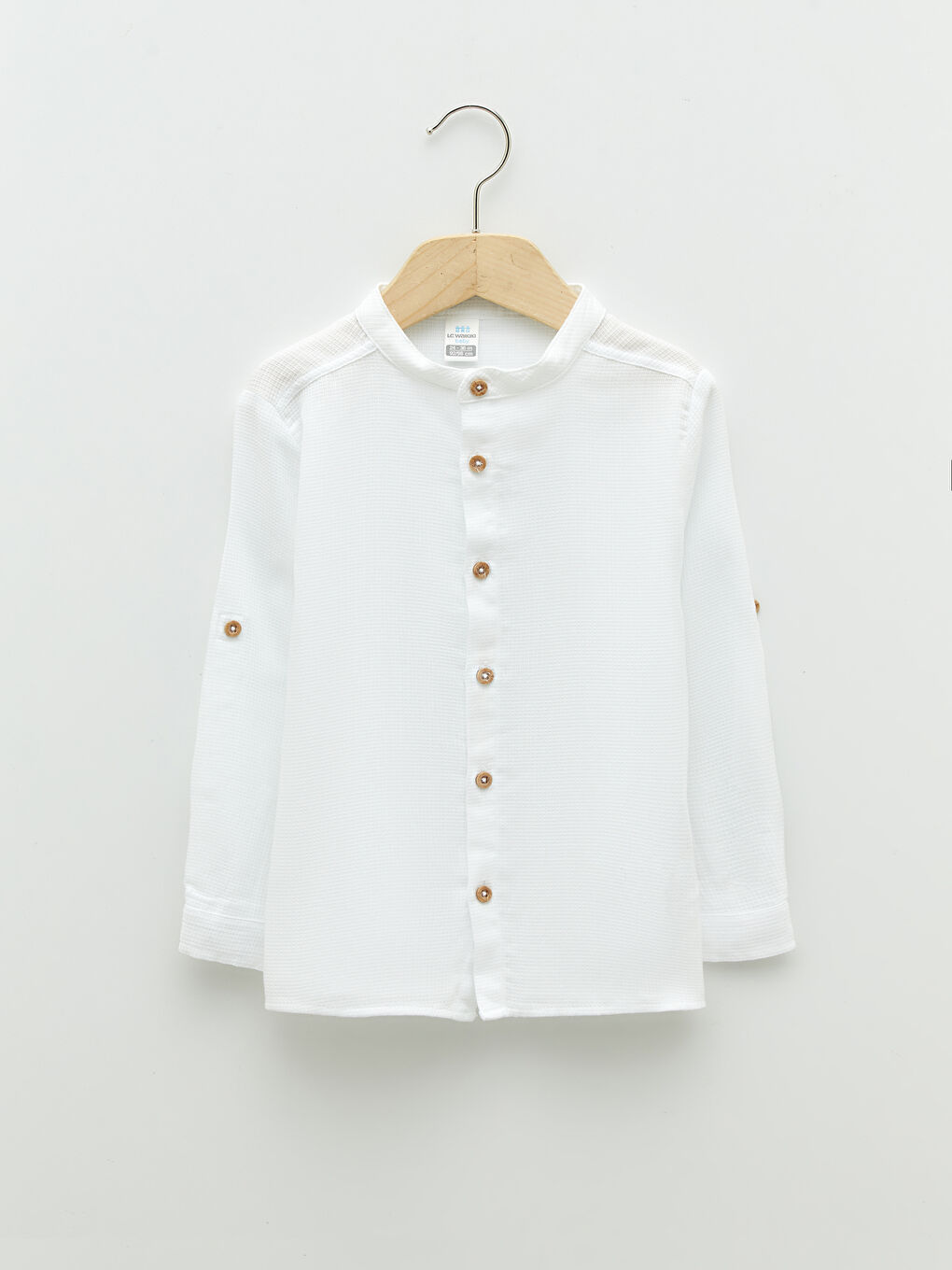 Grandad Collar Long Sleeve Basic Cotton Baby Boy Shirt