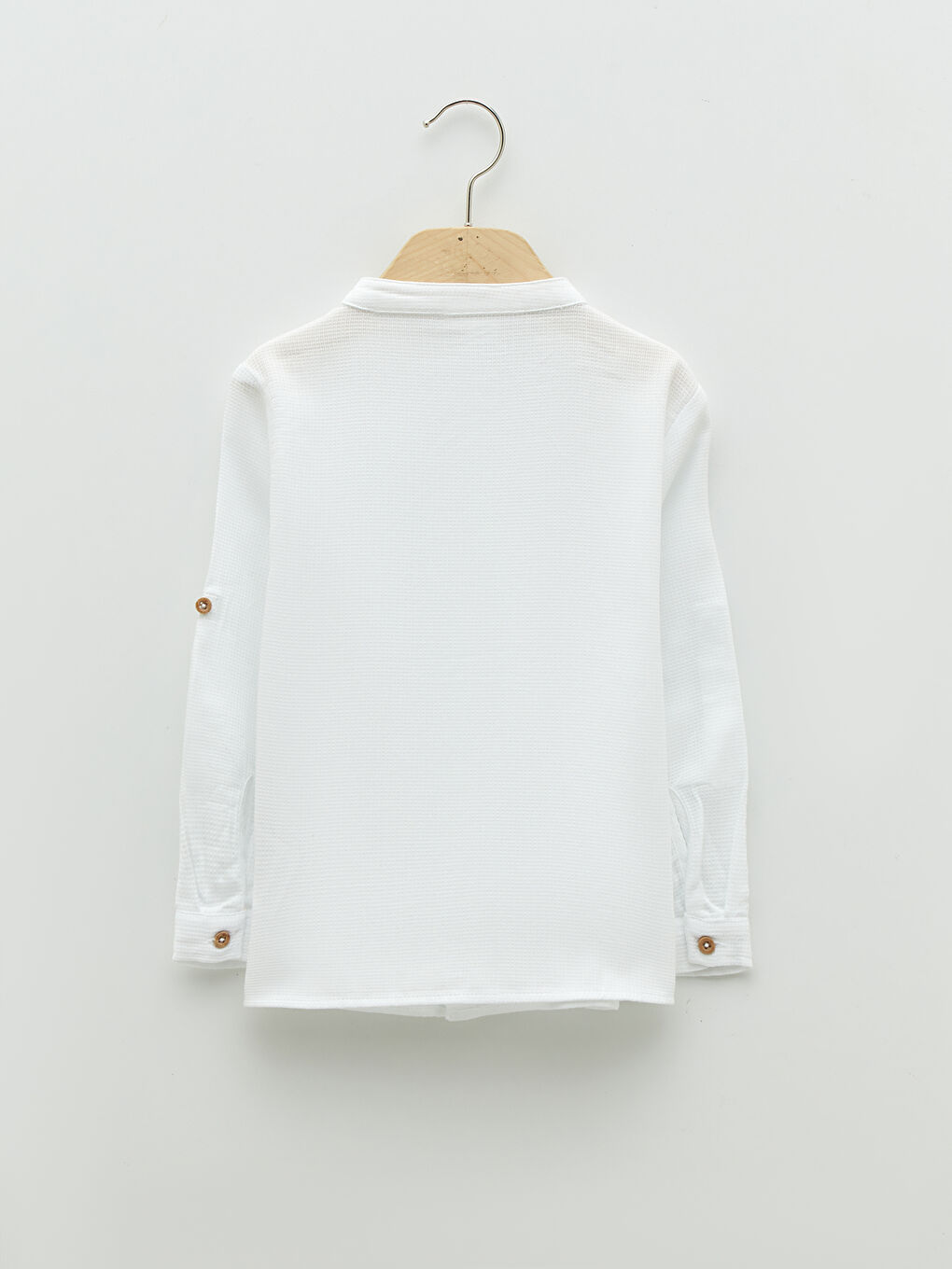 Grandad Collar Long Sleeve Basic Cotton Baby Boy Shirt-1