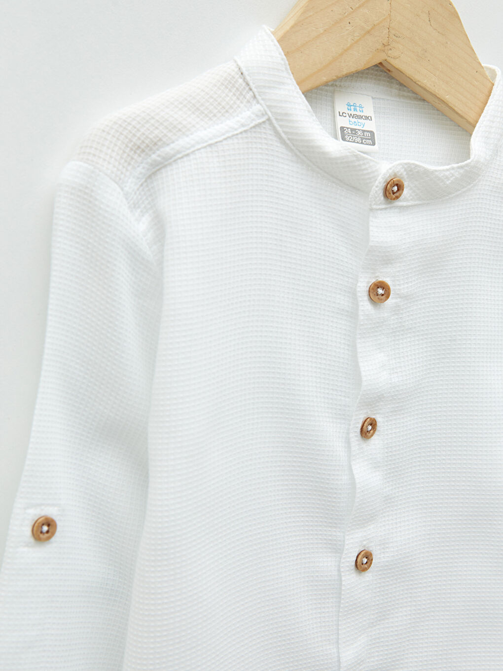 Grandad Collar Long Sleeve Basic Cotton Baby Boy Shirt-2