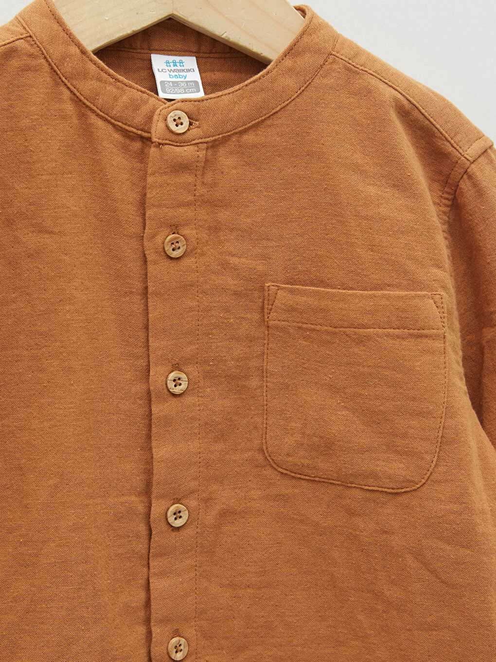 Grandad Collar Long Sleeve Basic Baby Boys' Shirt-2