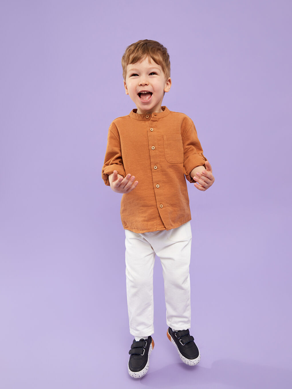 Grandad Collar Long Sleeve Basic Baby Boys' Shirt