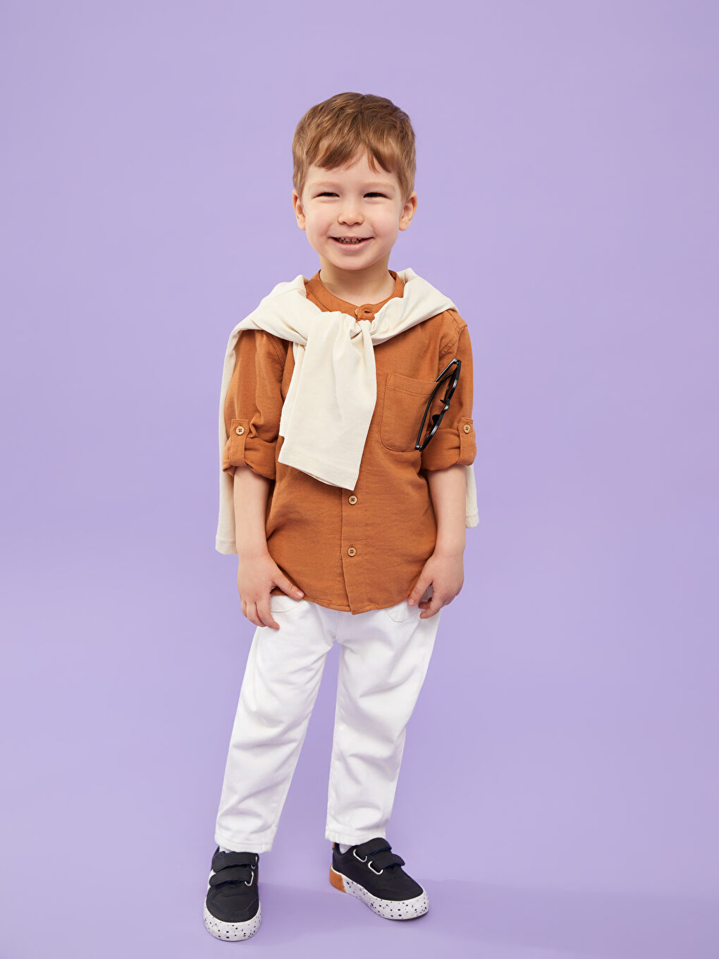 Grandad Collar Long Sleeve Basic Baby Boys' Shirt-1