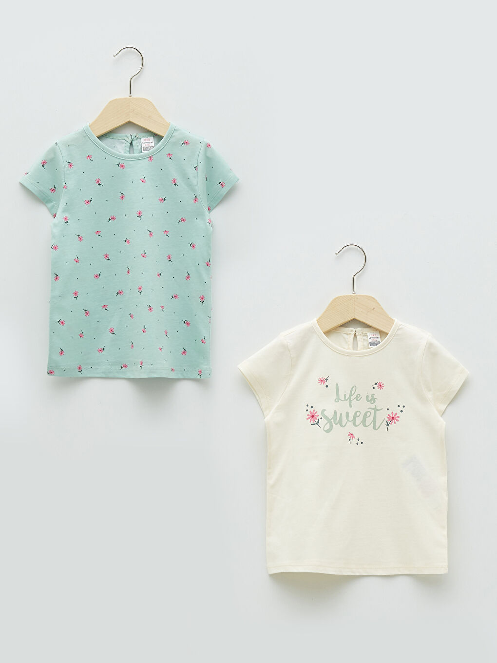 Crew Neck Short Sleeve Printed Baby Girl T-Shirt 2 Pieces