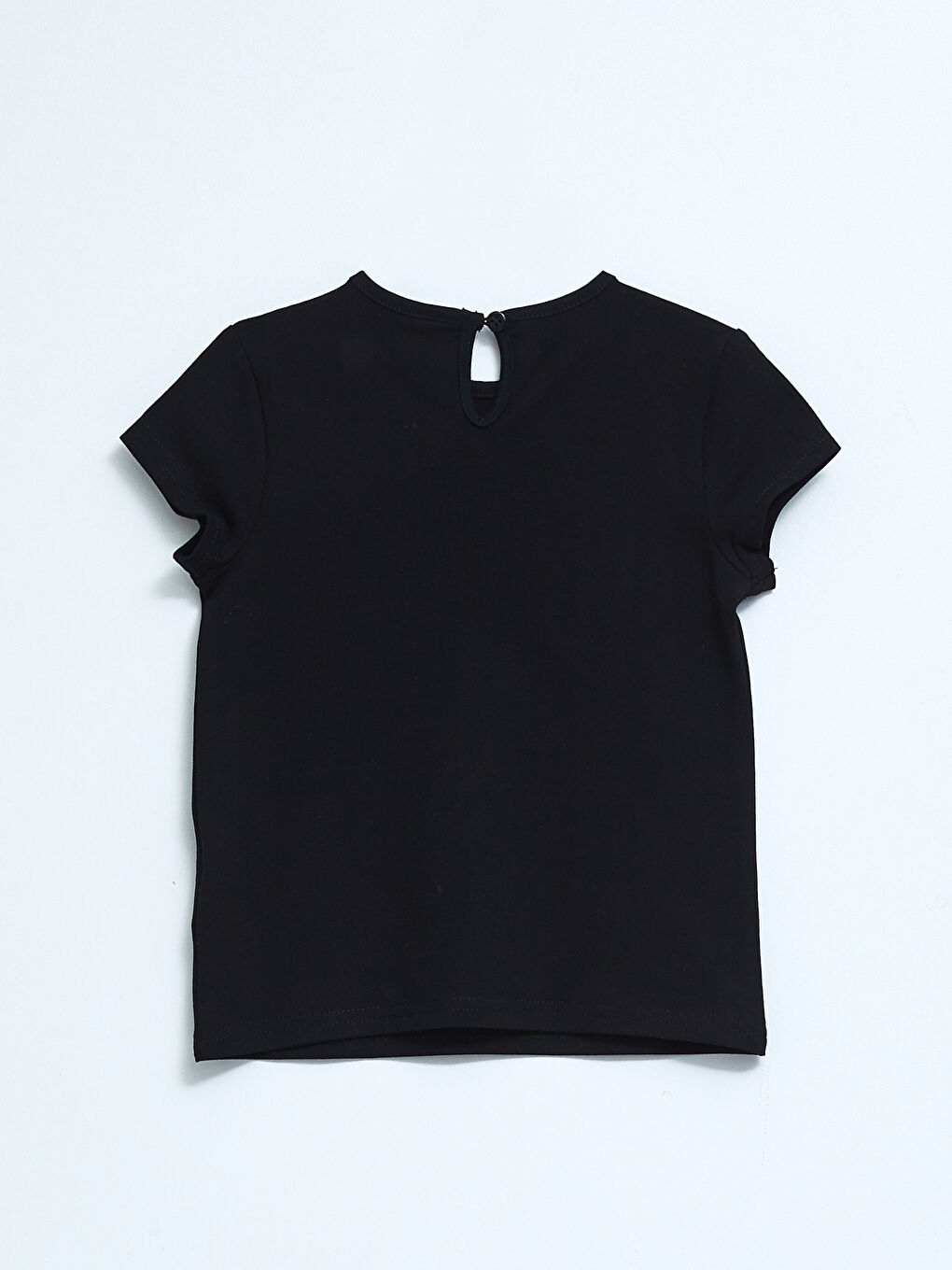 Siyah Bisiklet Yaka Kısa Kol Baskılı Pamuklu Kız Bebek Tişört-1