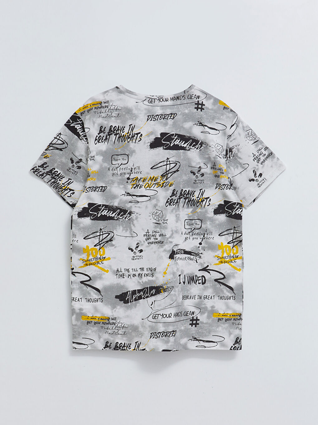 Beyaz Bisiklet Yaka Kısa Kollu Baskılı Penye Erkek Tişört-1