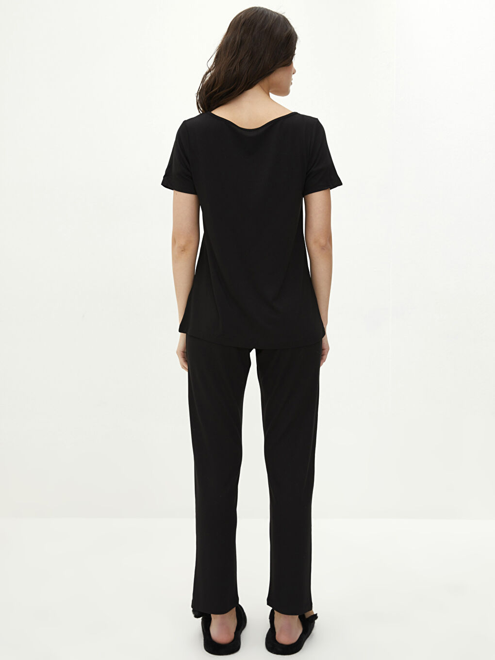 U-Ausschnitt Schlicht Kurzarm Pyjama-Set für Damen-3